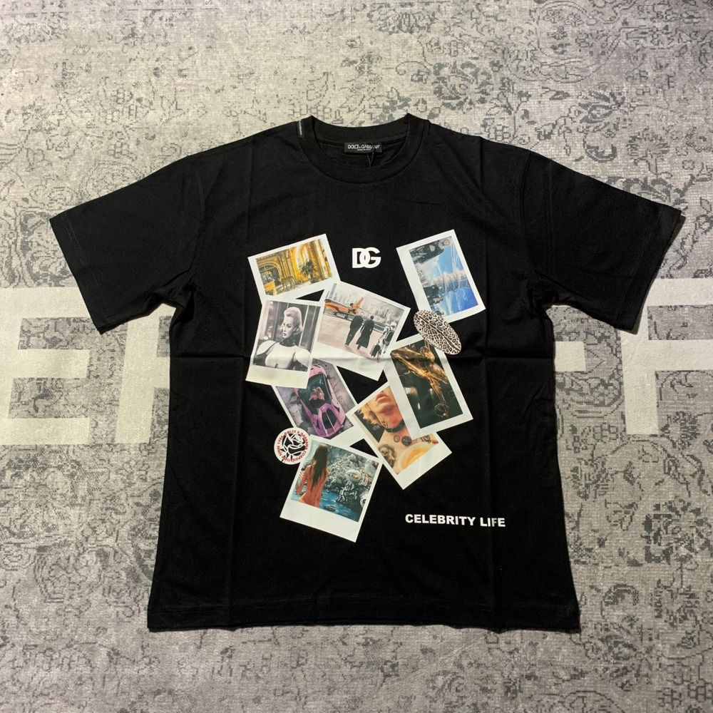 Dolce & Gabbana Celebrity Life Graphic T-Shirt Size 46 Black Polaroid DG Logo